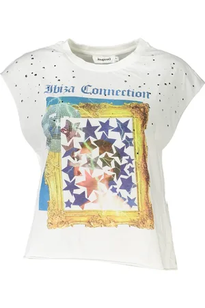 Desigual BIAŁY DAMSKI T-SHIRT BEZ RĘKAWÓW