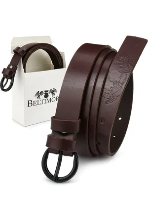 Beltimore Skórzany damski pasek czarny 2,5 cm burgundowy A64 : Kolory - brązowy, beżowy, Rozmiar pasków - r.80-95 cm