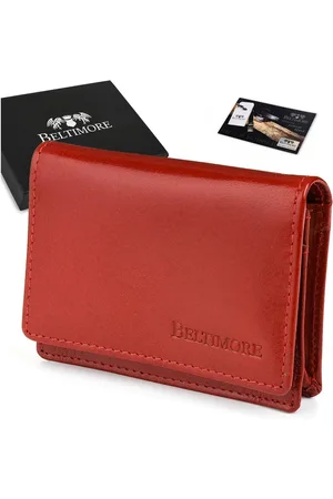 Beltimore Etui na wizytówki karty czerwone skórzane portfel slim G94