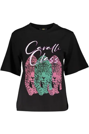 Roberto Cavalli T-SHIRT Z KRÓTKIM RĘKAWEM DAMSKI CZARNY