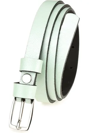Beltimore Pasek damski wąski solidny skórzany do sukienki miętowy S05 : Kolory - zielony, Rozmiar pasków - r.80-95 cm