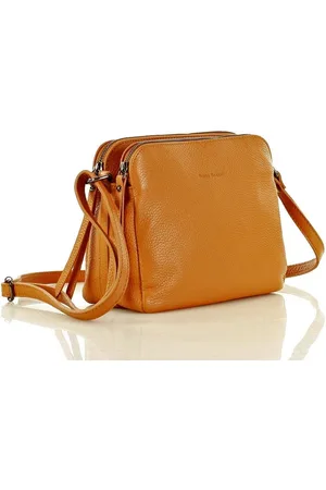 Marco mazzini Torebka skórzana crossbody listonoszka dwie komory - brąz camel