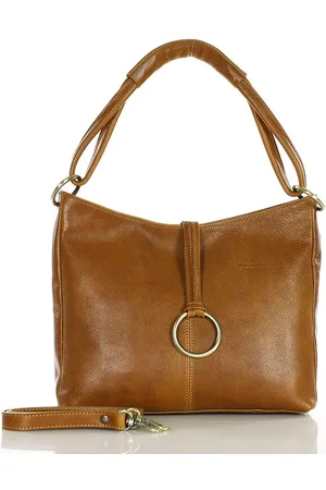 MAZZINI Klasyczna torba skórzana na ramię premium leather - MARCO brąz camel