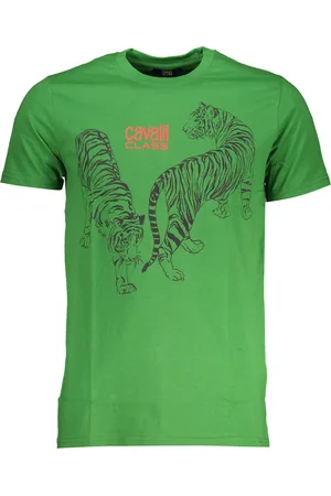 Roberto Cavalli ZIELONY T-SHIRT MĘSKI Z KRÓTKIM RĘKAWEM KLASY CAVALLI