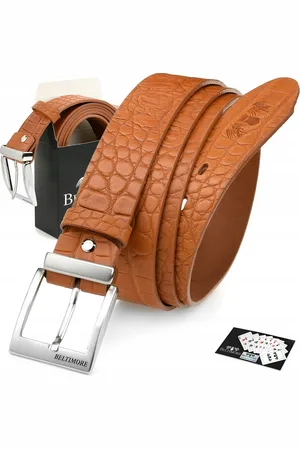 Beltimore Camelowy skórzany pasek do spodni klasyczny licowy W87 : Kolory - brązowy, beżowy, Rozmiar pasków - r.90-105 cm