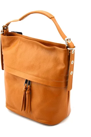 Vera Pelle Skórzana damska shopperbag na ramię z frędzlami