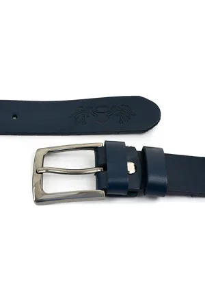 Beltimore Skórzany licowy wąski pasek męski granatowy nadwymiar A80 : Kolory - granatowy, Rozmiar pasków - r.115-130 cm