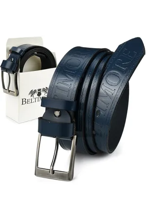 Beltimore Pasek do spodni granatowy jeans skórzany pas skóra 527 : Kolory - granatowy, Rozmiar pasków - r.120-135 cm