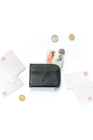 Dudu Skórzany portfel męski z blokadą RFID, mały portfel męski w kolorze skóry, najmniejszy portfel męski z kieszeniami na karty, męski portfel zapinany na zamek z 6 miejscami na karty