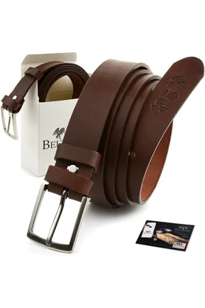 Beltimore Skórzany licowy wąski pasek męski brązowy A79 : Kolory - brązowy, beżowy, Rozmiar pasków - r.85-100 cm