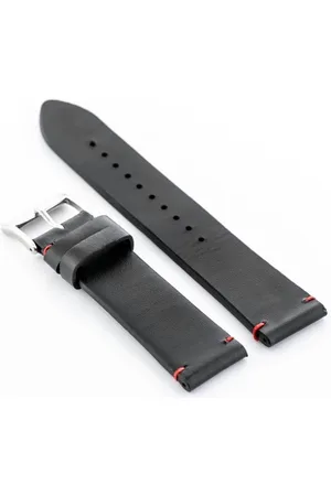 Pacific Pasek skórzany do zegarka W118 - czarny/czerwone - 22mm