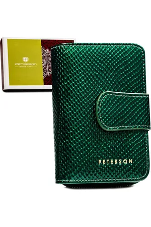 Peterson Elegancki, zielony portfel damski ze skóry naturalnej wyposażony w system RFID