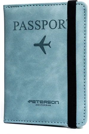 Peterson Błękitne etui na paszport wykonane ze skóry ekologicznej zamykane gumką