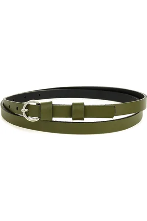 Beltimore Pasek damski wąski solidny skórzany do sukienki khaki S19 : Kolory - zielony, Rozmiar pasków - r.90-105 cm