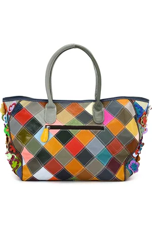 Magic Duży Skórzany kuferek shopperbag w kolorowe kwiaty