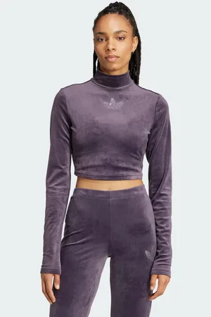adidas Koszulka Long Sleeve Rhinestone Trefoil Velvet Crop