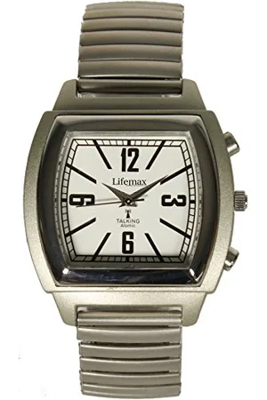 Lifemax Vintage Talking Atomic zegarek kwarcowy uniseks z białym wyświetlaczem analogowym i srebrną bransoletką ze stali nierdzewnej 1439E