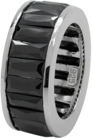 Carlo Monti Damski pierścionek 925 srebro rodowane, cyrkonia bagietka czarna JCM103-121, 17mm, cyrkonia sześcienna