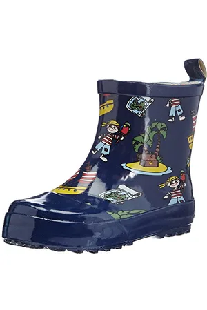 Playshoes Unisex dziecięce krótkie kalosze z półcholewką, z naturalnego kauczuku, modne buty przeciwdeszczowe z odblaskami, z wzorem piratów