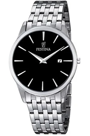 Festina Męski zegarek kwarcowy z czarnym wyświetlaczem analogowym i srebrną bransoletą ze stali nierdzewnej F6833/2