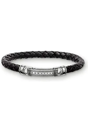 Thomas Sabo Bransoletka męska, skóra czarna, 17,5 cm, LB40-008-11-S, 17,5cm, Srebro szterlingowe Skóra, Bez kamieni szlachetnych