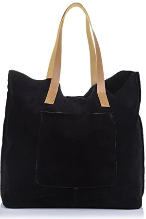 Firenze Artegiani Bolso Shopping Bag De Mujer Piel Auténtica, Acabado Gamuza torba na ramię, 50 centymetrów, (czarny) - FA002646
