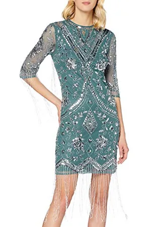 Frock and Frill Damska sukienka wieczorowa Karla Embellished Knee Length Dress formalna sukienka wieczorowa, morski, S