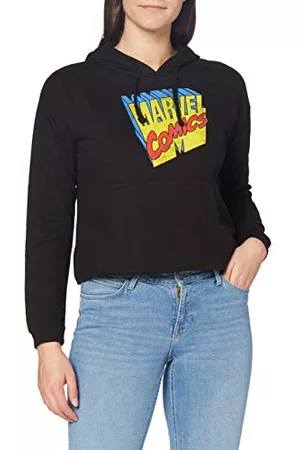 Marvel Kobieta Bluzy z Kapturem - Damska retro 3D przycięta bluza z kapturem bluza z kapturem, szara Marl, XL