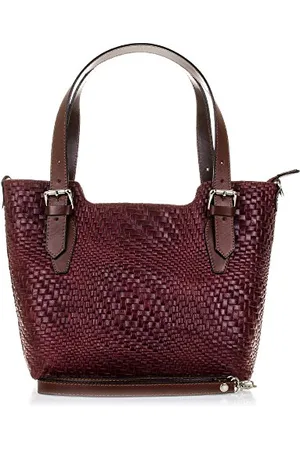 Firenze Artegiani Bolso Tote De Mujer Piel Auténtica, Grabado Trenzado Geométrico Lacado torba na ramię, 37 centymetrów, (czerwony) - FA002429