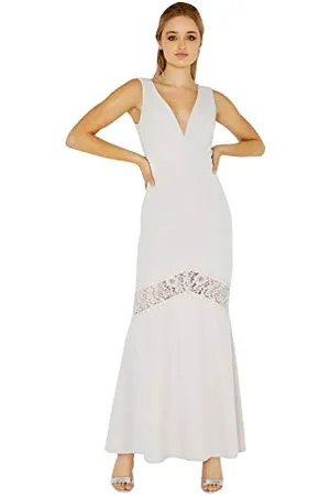 Little Mistress Damska sukienka maxi Abbie Lilac Plunge z koronkową wstawką, , 38