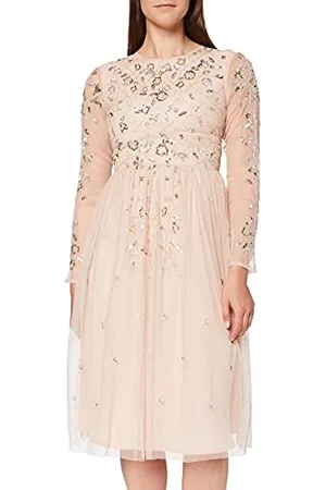 Frock and Frill Damska gala sukienka z długim rękawem zdobiona midi