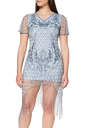 Frock and Frill Damska sukienka w stylu Fantasia Flapper Embellished Cap Sleeve Dress koktajlowa, , 38 PL