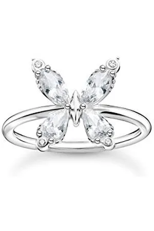 Thomas Sabo Damski pierścionek motyl białe kamienie srebro 925 wysokiej próby TR2356-051-14 e Srebro Sterling, 54, colore: srebro, cod. TR2356-051-14-54, Biżuteria