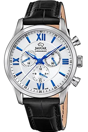 Jaguar J884/1 Acamar męski zegarek na rękę, koperta 41,5 mm, srebrny z czarną skórzaną bransoletką