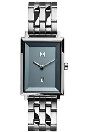 MVMT Analogowy zegarek kwarcowy Signature Square Collection dla kobiet ze srebrną bransoletką ze stali nierdzewnej lub skórzaną, , bransoletka