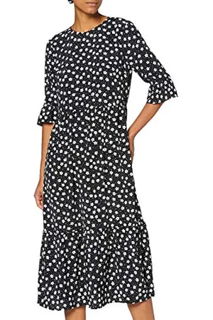 Miss Selfridge Damska czarna kwiatowa sukienka Midi Smock na co dzień, , 34 PL