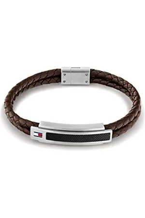 Tommy Hilfiger Herren Armband aus braunem geflochtenem Leder mit Edelstahl Detail, Magnetverschluss, Maße: Länge: 19 cm, 2790355