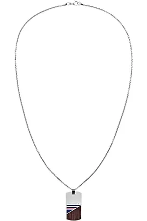 Tommy Hilfiger Herren Halskette mit Dog Tag Anhänger, ausgestattet mit Karabiner, aus Edelstahl hergestellt mit Holzdetail, Maße: Länge: 61 cm, 2790322