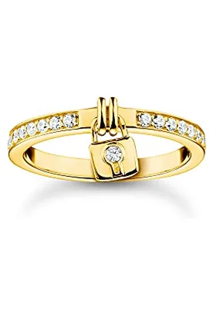Thomas Sabo Sabo Damen Bandring mit beweglichem Schlossanhänger 925er Sterlingsilber 750er Gelbgold Vergoldung mit weißen Zirkonia, Größe: 54, TR2371-414-14-54