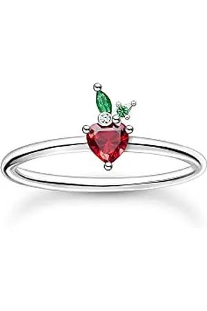 Thomas Sabo Damenring in Form einer Erdbeere 925er Sterlingsilber mit roten und grünen Zirkonia, Größe: 56, TR2350-699-7-56