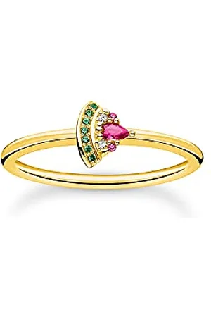 Thomas Sabo Damenring mit Wassermelonen Motiv 925er Sterlingsilber mit 750er Gelbgold Vergoldung mit Zirkonia in Grün, Pink und Weiß, Größe: 58, TR2353-488-7-58