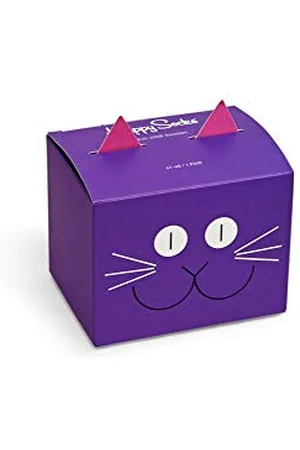 Happy Socks Cat Gift Box, kolorowe i zabawne, Skarpety dla kobiet i mężczyzn, Niebieski-Różowy-Liliowy-Żółty (41-46)