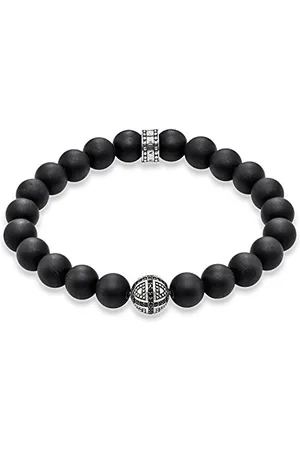 Thomas Sabo Męska bransoletka Rebel at Heart srebro wysokiej próby 925, obsydian czarna A1355-705-11, 17,00 cm, Srebro szterlingowe, cyrkonia
