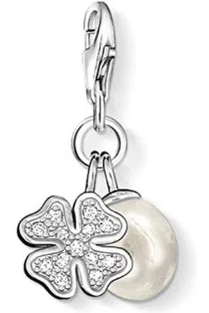 Thomas Sabo Wisiorek Damski z Zawieszką Koniczyny Liść Charm Club Wysokiej Próby 925 Cyrkonia Biała Perła Słodkowodna 0831-167-14