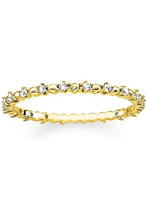 Thomas Sabo Damski pierścionek w kropki z białymi kamieniami, srebro wysokiej próby 925; pozłacany żółtym złotem próby 750 TR2153-414-14, 54, srebro, cyrkonia sześcienna