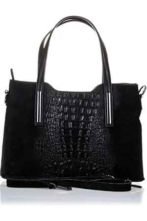 Firenze Artegiani Bolso De Mujer Piel Auténtica, Grabado Cocodrilo Y Lacado torba na ramię, 31 centymetrów, (czarny) - FA002262
