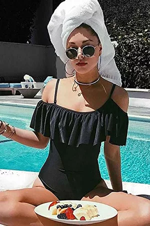 Angelsin Kobieta Stroje kąpielowe jednoczęściowe - Damski kostium kąpielowy TRFNTG102768 jednoczęściowy, czarny, 42