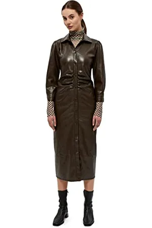 Minus Sukienka damska Kastanja Dress, ciemnobrązowa, 34