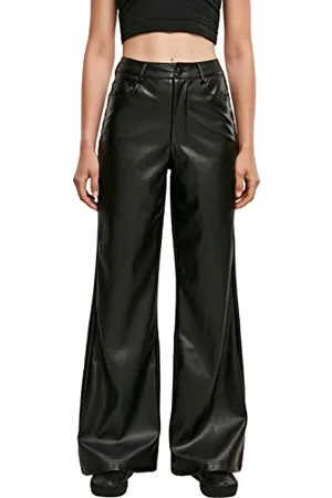 Urban classics Damskie spodnie ze sztucznej skóry z bardzo szerokimi nogawkami, spodnie z 5 kieszeniami ze szlufką na pasek i kieszeniami bocznymi i tylnymi, rozmiar od 26 do 34, czarny, 30