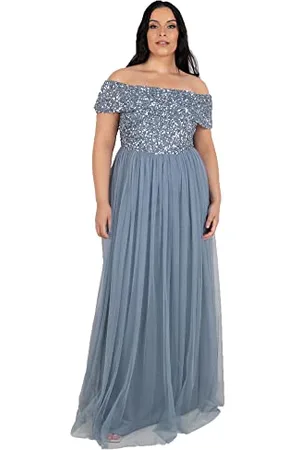 Maya Deluxe Damska Mglisty Zielony Bardot Zdobiona Sukienka Maxi Druhna, , 44